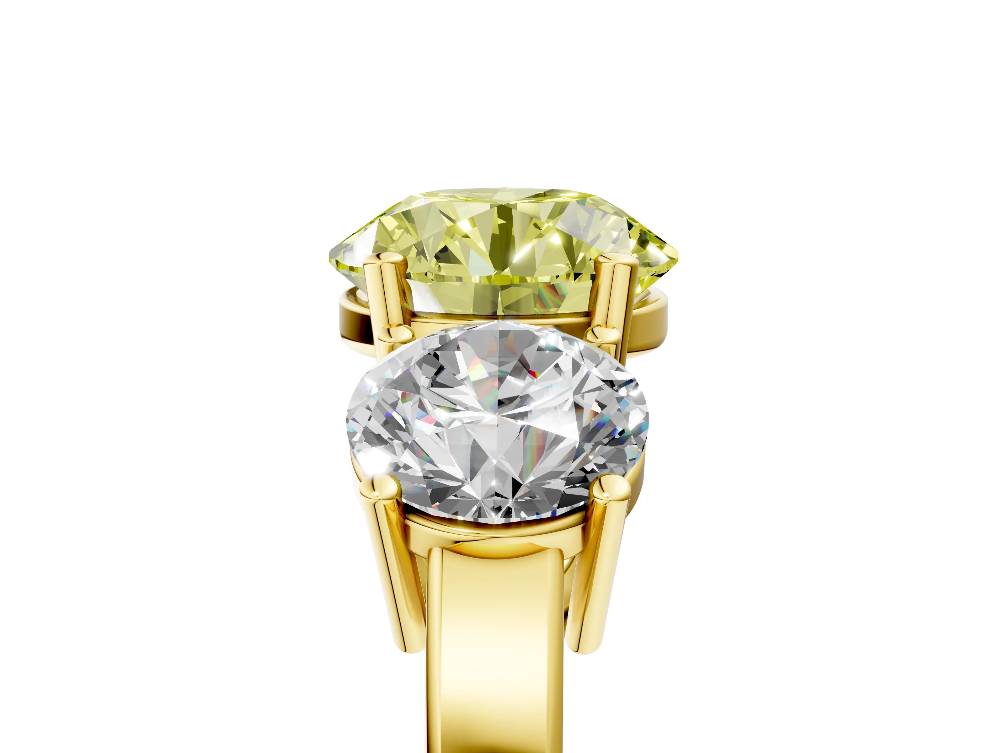 Yellow gold Three-Stone Fancy Yellow Round Cut Cut Diamond Engagement Ring with Flat Band and Four-Prong Setting_5