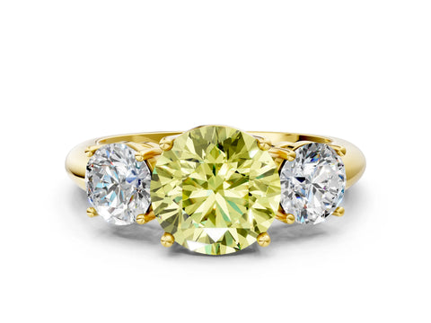 Yellow gold Three-Stone Fancy Yellow Round Cut Cut Diamond Engagement Ring with Prong Setting on a White Gold Band_24