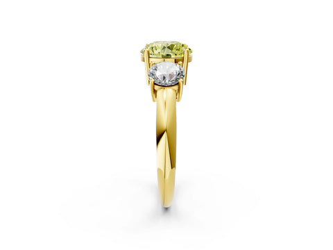 Yellow gold Three-Stone Fancy Yellow Round Cut Cut Diamond Engagement Ring with Prong Setting on a White Gold Band_2