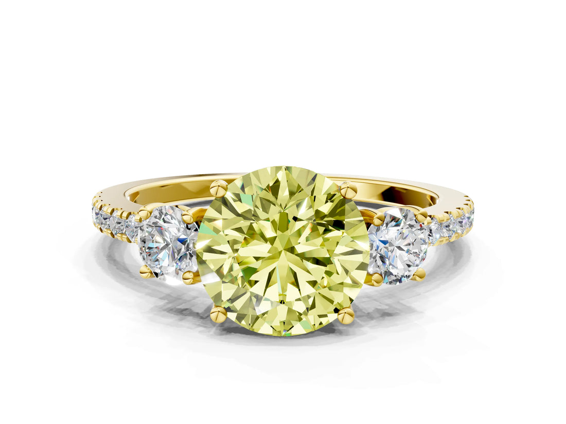 Yellow gold Three-Stone Fancy Yellow Round Cut Cut Diamond Pavé Band with Prong Setting_15