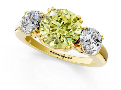 Yellow gold Three-Stone Fancy Yellow Round Cut Cut Diamond Ring with Channel Set Band and Four-Prong Setting_1