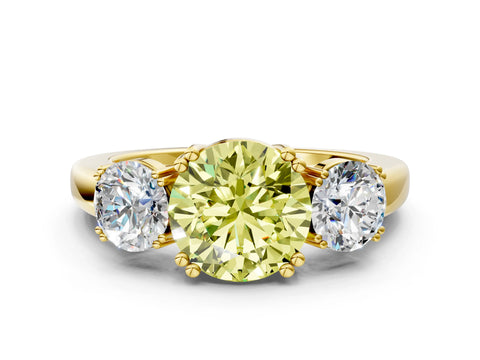 Yellow gold Three-Stone Fancy Yellow Round Cut Cut Diamond Ring with Channel Set Band and Four-Prong Setting