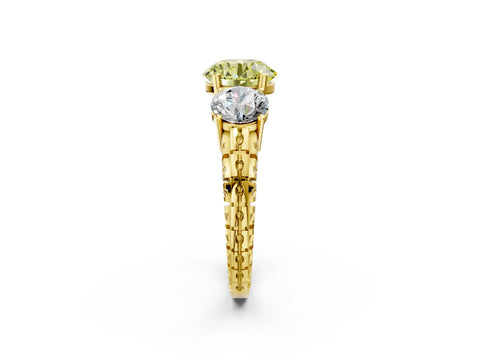 Yellow gold Three-Stone Fancy Yellow Round Cut Cut Diamond Ring with Channel-Set Band and Prong Setting_2