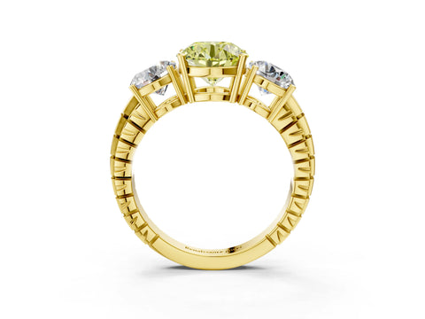 Yellow gold Three-Stone Fancy Yellow Round Cut Cut Diamond Ring with Channel-Set Band and Prong Setting_3