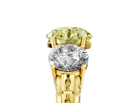 Yellow gold Three-Stone Fancy Yellow Round Cut Cut Diamond Ring with Channel-Set Band and Prong Setting_5