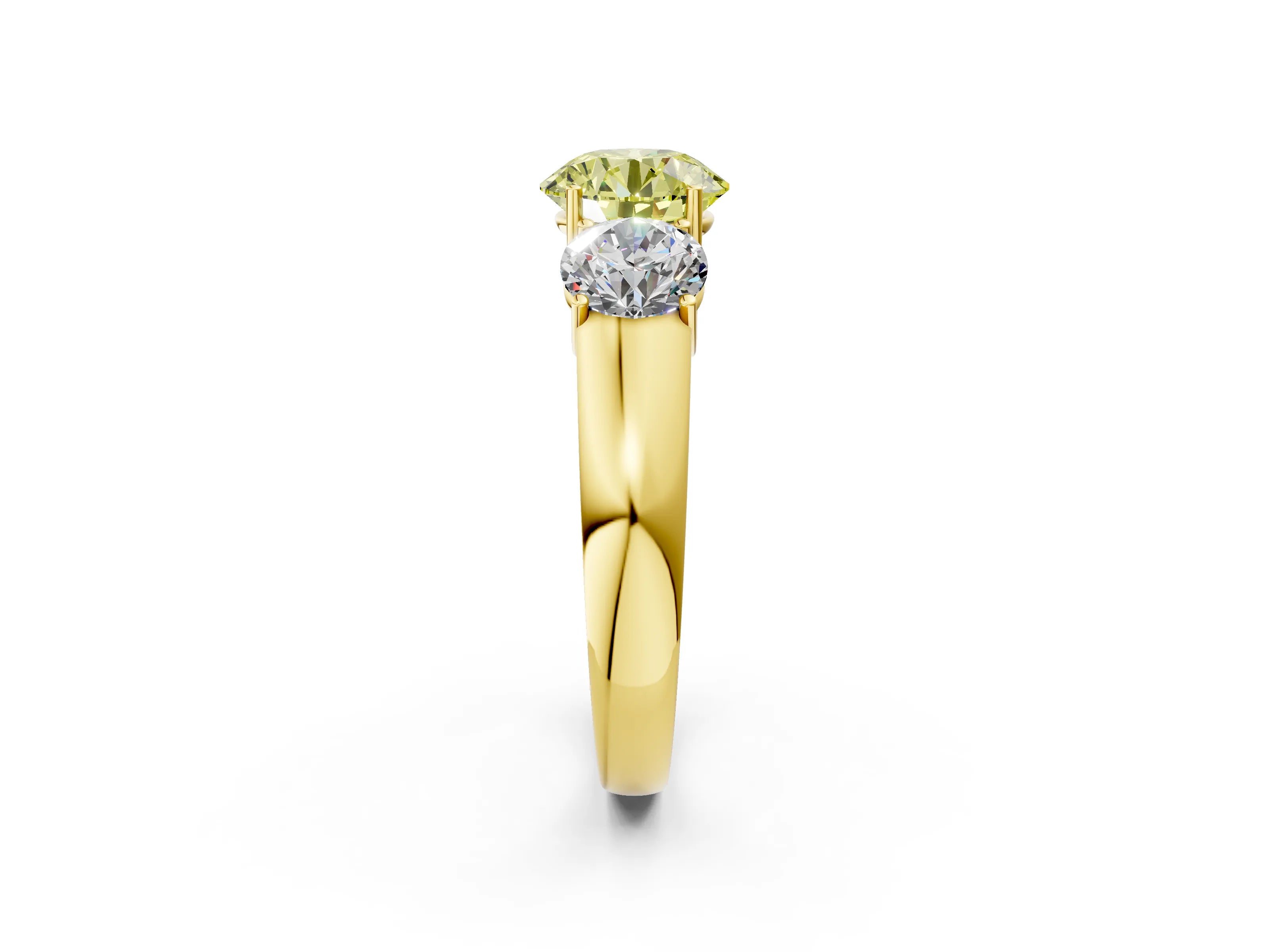Yellow gold Three-Stone Fancy Yellow Round Cut Cut Diamond Ring with Prong Setting and Classic Band_2