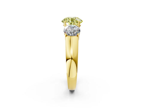 Yellow gold Three-Stone Fancy Yellow Round Cut Cut Diamond Ring with Prong Setting and Classic Band_2