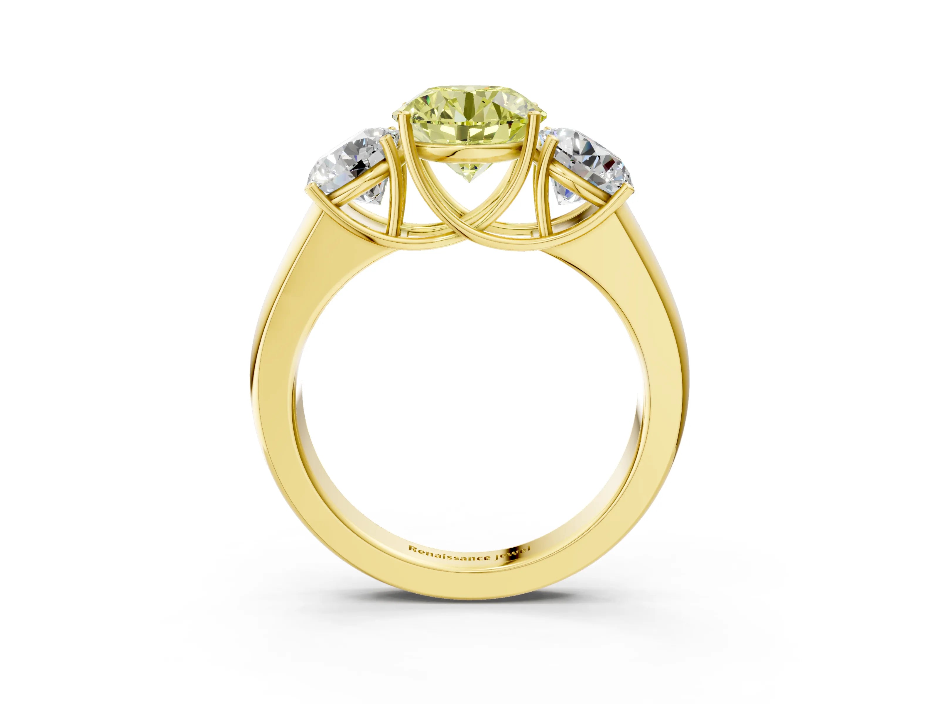 Yellow gold Three-Stone Fancy Yellow Round Cut Cut Diamond Ring with Prong Setting and Classic Band_3