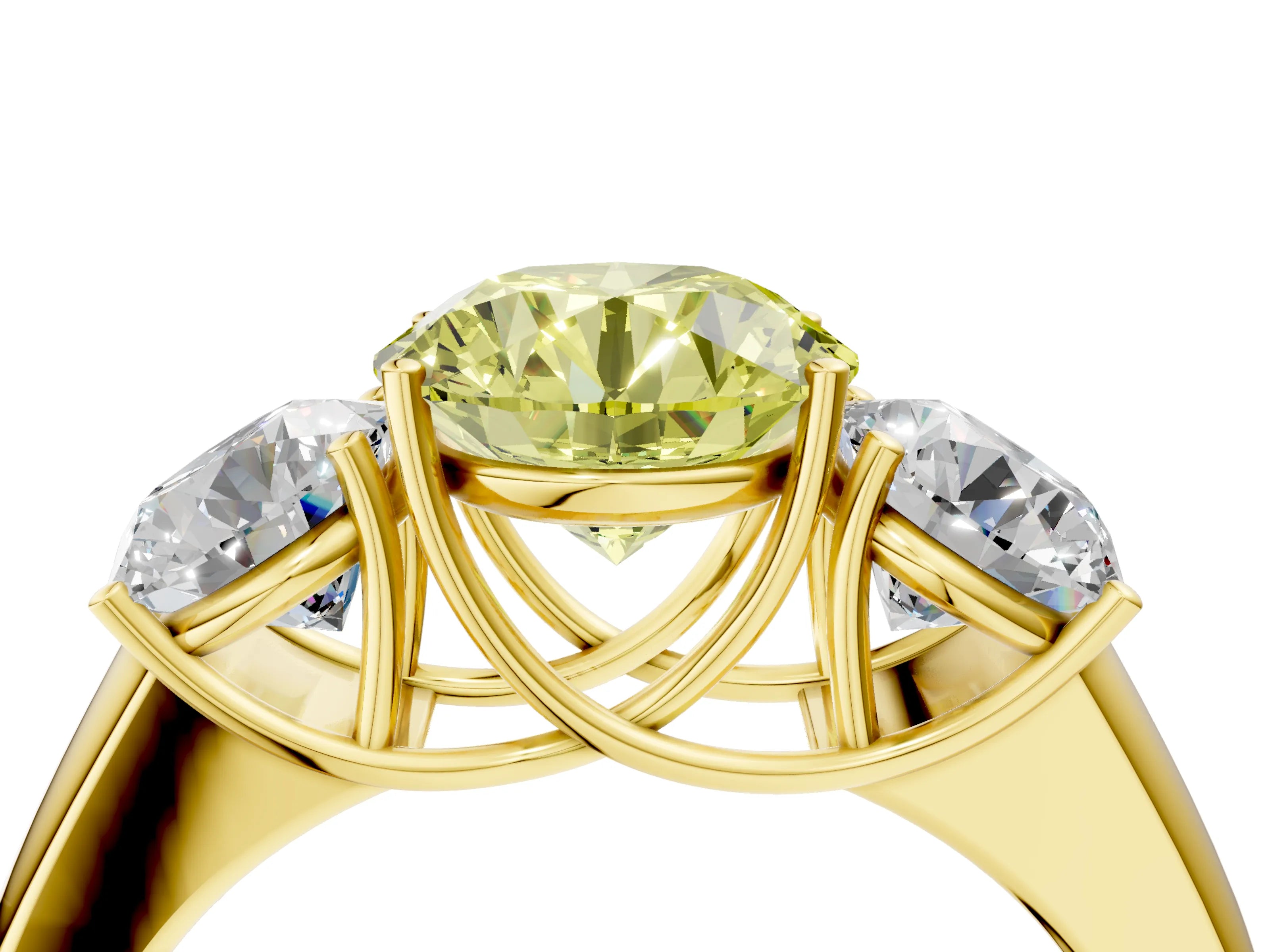 Yellow gold Three-Stone Fancy Yellow Round Cut Cut Diamond Ring with Prong Setting and Classic Band_4