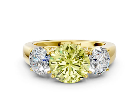 Yellow gold Three-Stone Fancy Yellow Round Cut Cut Diamond Ring with Prong Setting and Classic Band