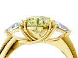 Yellow gold Three-Stone Fancy Yellow Round Cut Cut Diamond Ring with Trillion Side Stones and Four-Prong Setting_7