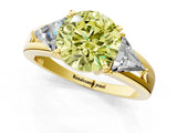 Yellow gold Three-Stone Fancy Yellow Round Cut Cut Diamond Ring with Trillion Side Stones on a Split Shank Band_1