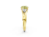 Yellow gold Three-Stone Fancy Yellow Round Cut Cut Diamond Ring with Trillion Side Stones on a Split Shank Band_2