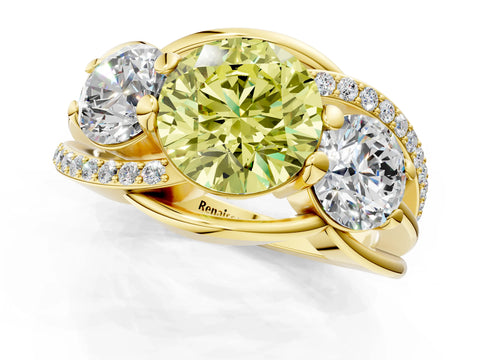 Yellow gold Three-Stone Fancy Yellow Round Cut Cut Diamond Split Shank Prong Set Ring_1