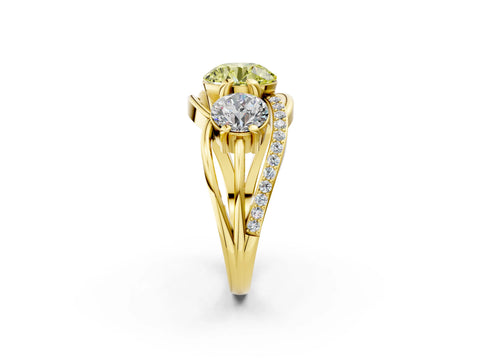 Yellow gold Three-Stone Fancy Yellow Round Cut Cut Diamond Split Shank Prong Set Ring_2
