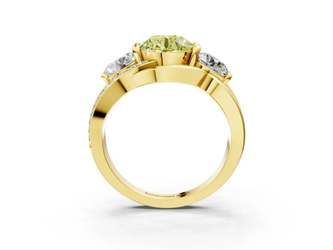 Yellow gold Three-Stone Fancy Yellow Round Cut Cut Diamond Split Shank Prong Set Ring_3