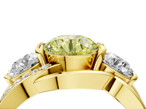 Yellow gold Three-Stone Fancy Yellow Round Cut Cut Diamond Split Shank Prong Set Ring_4