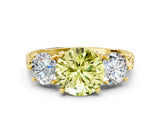 Yellow gold Three-Stone Fancy Yellow Round Cut Cut Milgrain Band Prong Setting Ring