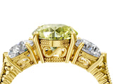 Yellow gold Three-Stone Fancy Yellow Round Cut Cut Milgrain Band Prong Setting Ring_4