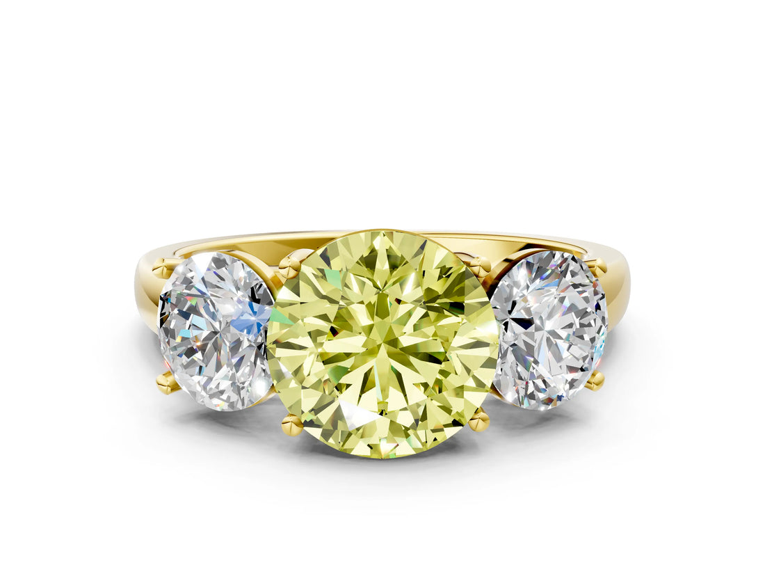 Yellow gold Three-Stone Fancy Yellow Round Cut Cut Solitaire Ring with Classic Prong Setting