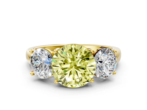 Yellow gold Three-Stone Fancy Yellow Round Cut Cut Solitaire Ring with Classic Prong Setting