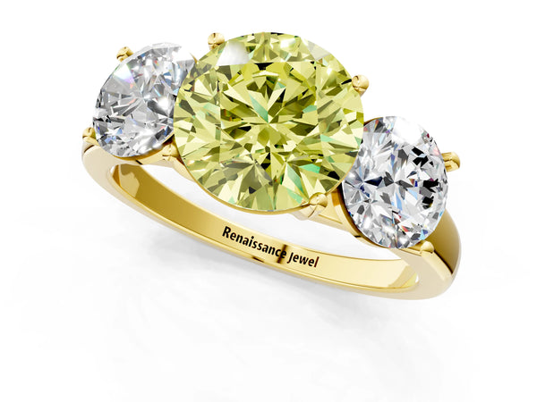 Yellow gold Three-Stone Fancy Yellow Round Cut Cut Solitaire Ring with Classic Prong Setting
