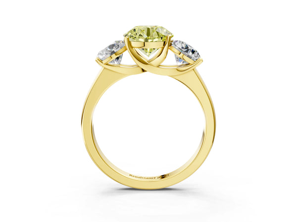 Yellow gold Three-Stone Fancy Yellow Round Cut Cut Solitaire Ring with Classic Prong Setting