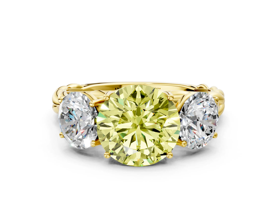 Yellow gold Three-Stone Fancy Yellow Round Cut Diamond Braided Band Ring with Four-Prong Setting_34