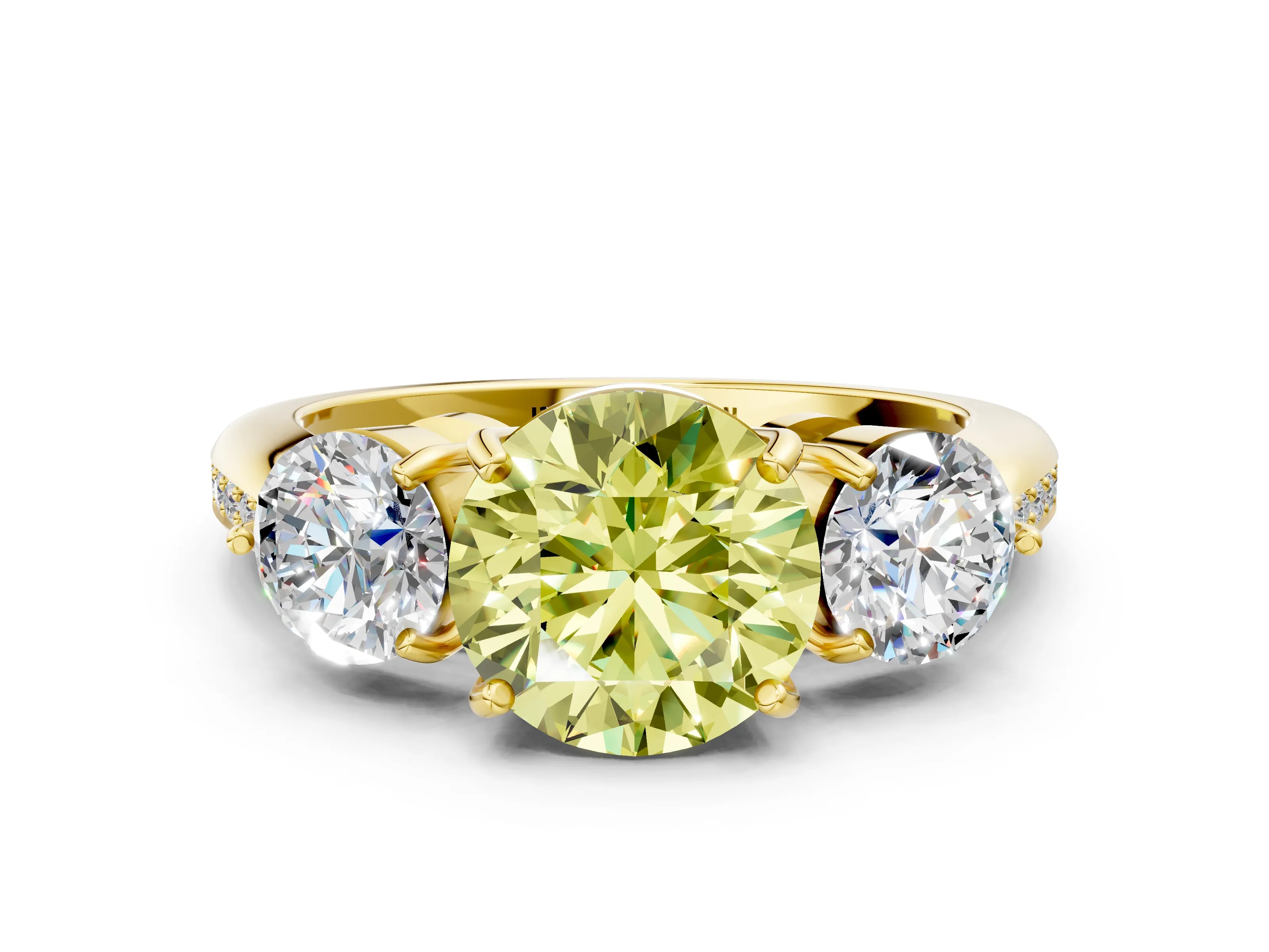 Yellow gold Three-Stone Fancy Yellow Round Cut Diamond Channel Set Engagement Ring with Prong Setting_12