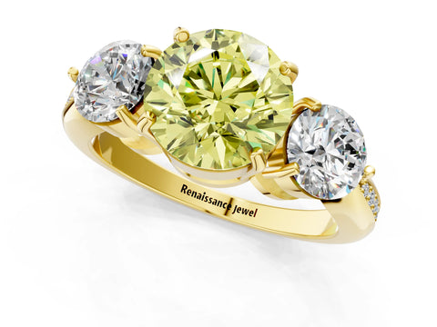 Yellow gold Three-Stone Fancy Yellow Round Cut Diamond Channel Set Engagement Ring with Prong Setting_13