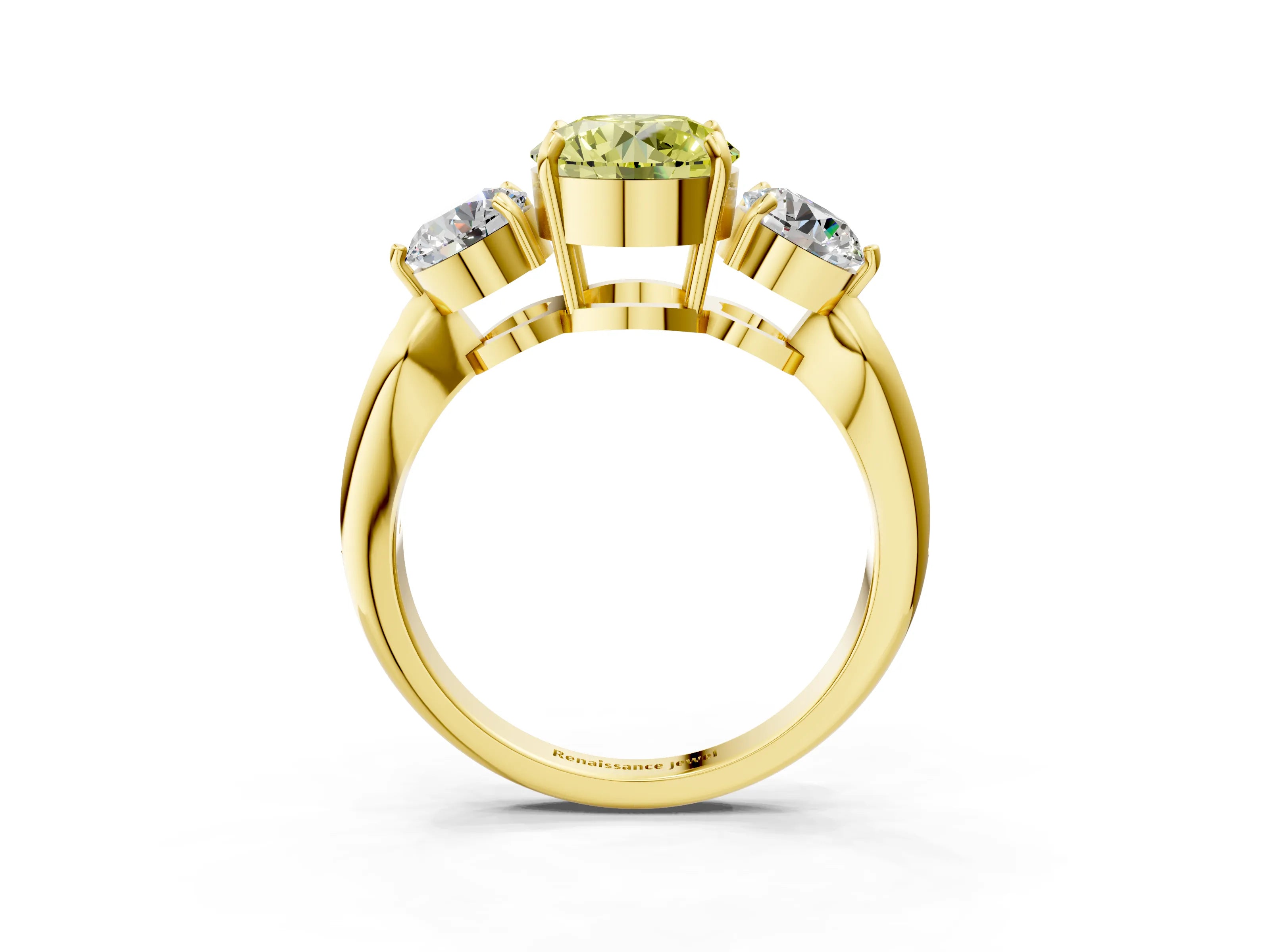 Yellow gold Three-Stone Fancy Yellow Round Cut Diamond Channel Set Engagement Ring with Prong Setting_15