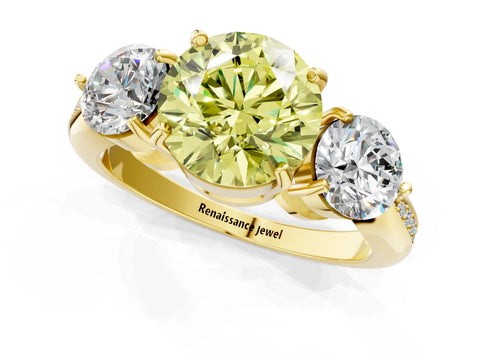 Yellow gold Three-Stone Fancy Yellow Round Cut Diamond Channel Set Engagement Ring with Prong Setting_1