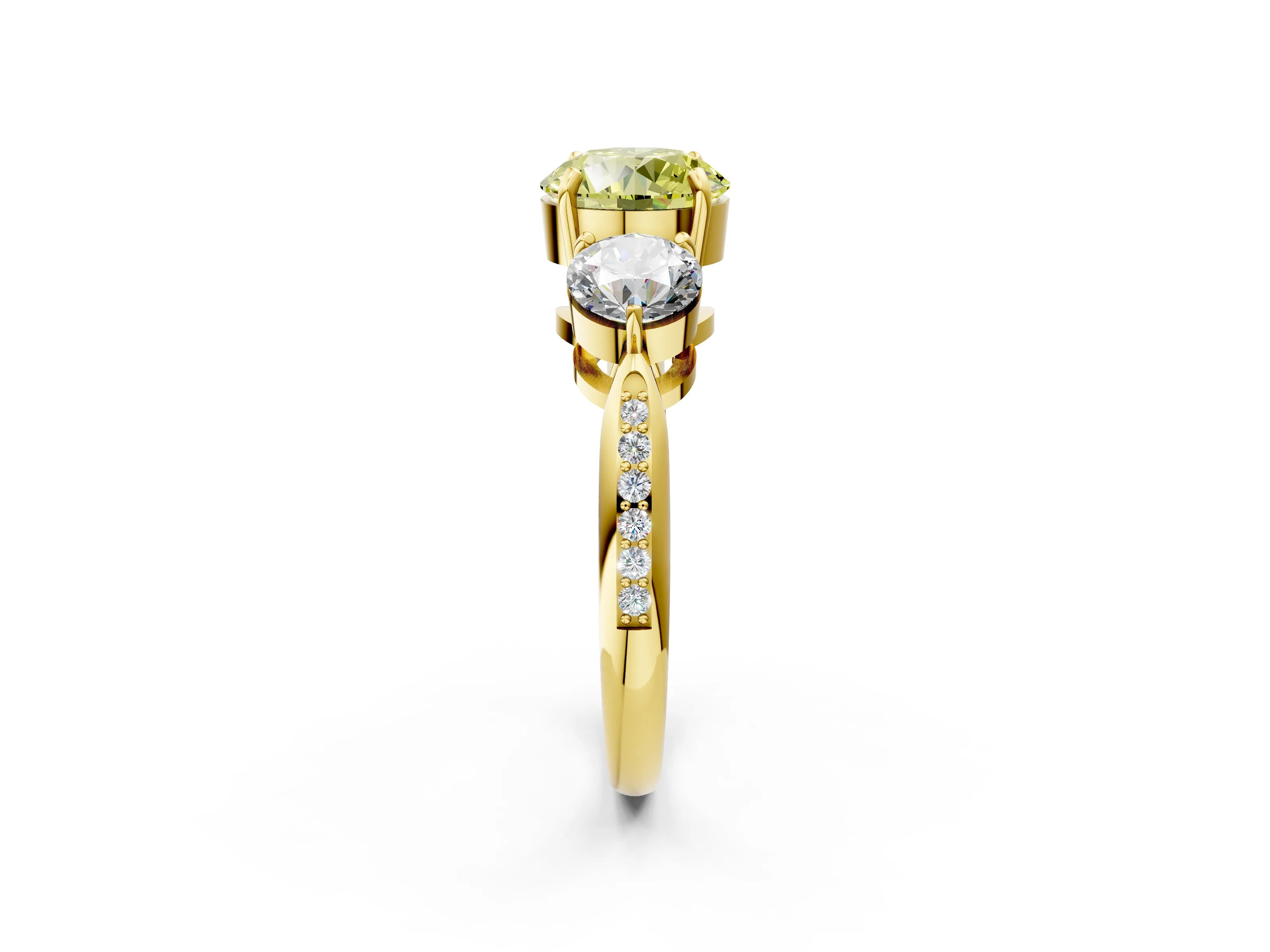 Yellow gold Three-Stone Fancy Yellow Round Cut Diamond Channel Set Engagement Ring with Prong Setting_2