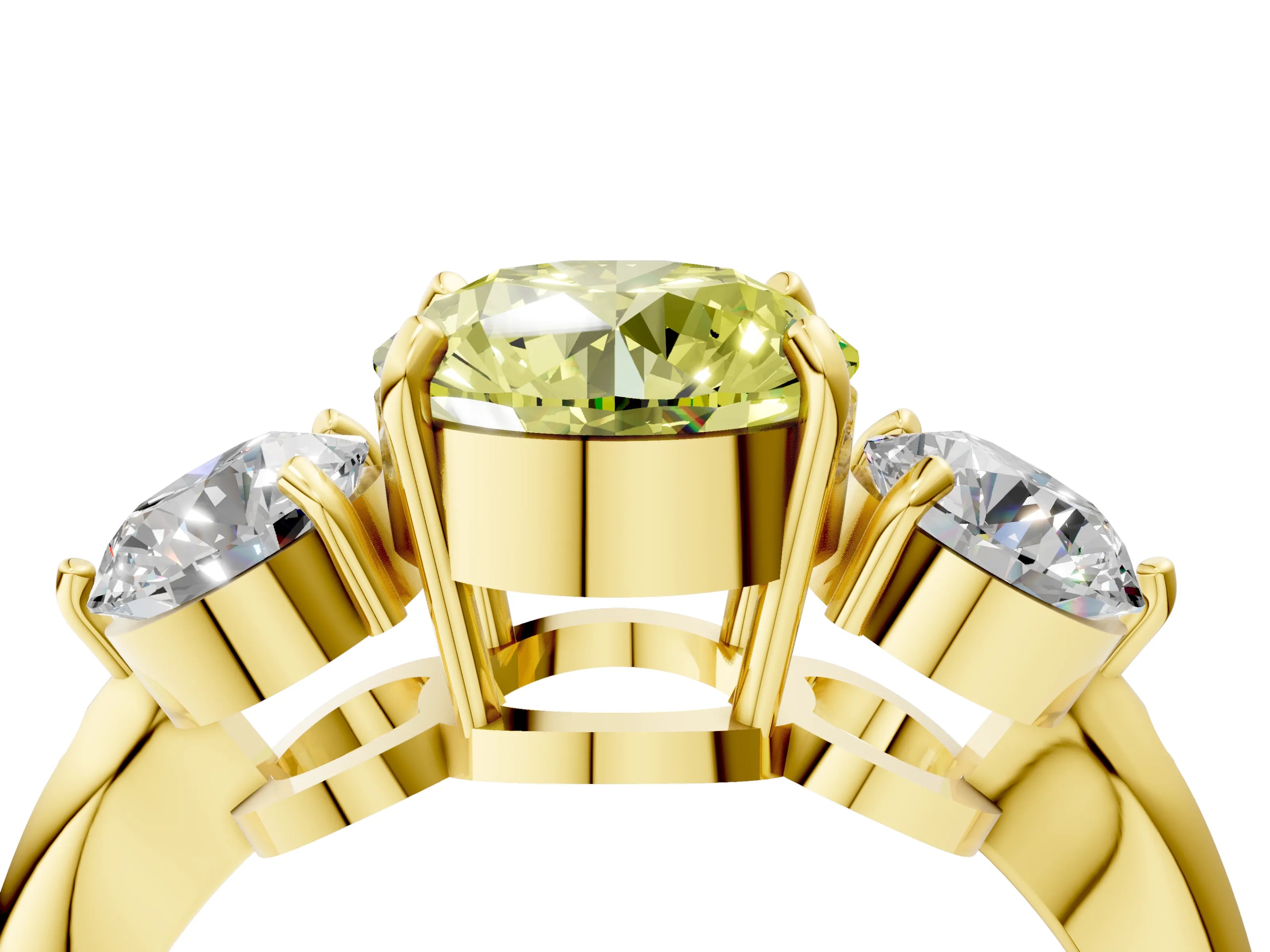 Yellow gold Three-Stone Fancy Yellow Round Cut Diamond Channel Set Engagement Ring with Prong Setting_4