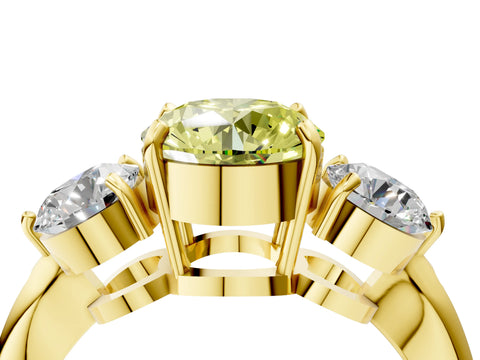 Yellow gold Three-Stone Fancy Yellow Round Cut Diamond Channel Set Engagement Ring with Prong Setting_4