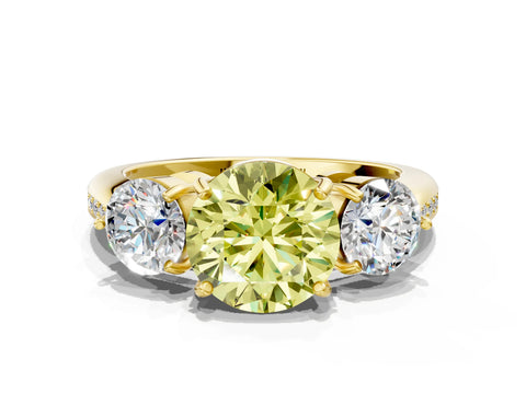 Yellow gold Three-Stone Fancy Yellow Round Cut Diamond Channel Set Engagement Ring with Prong Setting