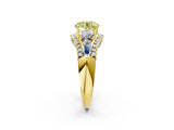 Yellow gold Three-Stone Fancy Yellow Round Cut Diamond Engagement Ring with Pave Band and Prong Setting_2