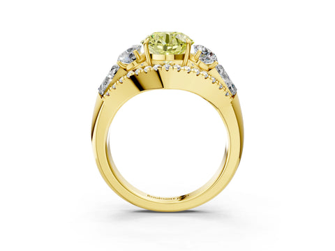 Yellow gold Three-Stone Fancy Yellow Round Cut Diamond Engagement Ring with Pave Band and Prong Setting_3
