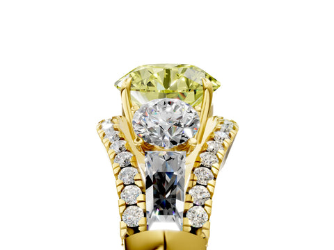 Yellow gold Three-Stone Fancy Yellow Round Cut Diamond Engagement Ring with Pave Band and Prong Setting_5