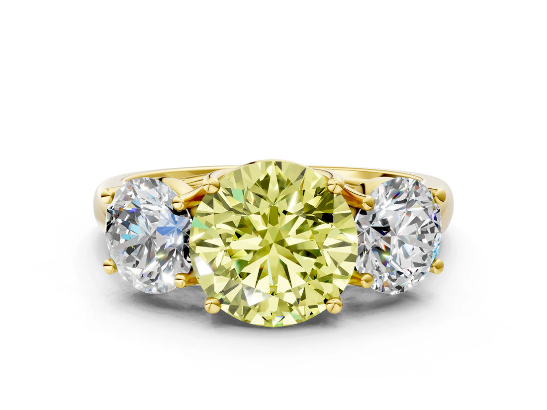 Yellow gold Three-Stone Fancy Yellow Round Cut Diamond Engagement Ring with Prong Setting_3