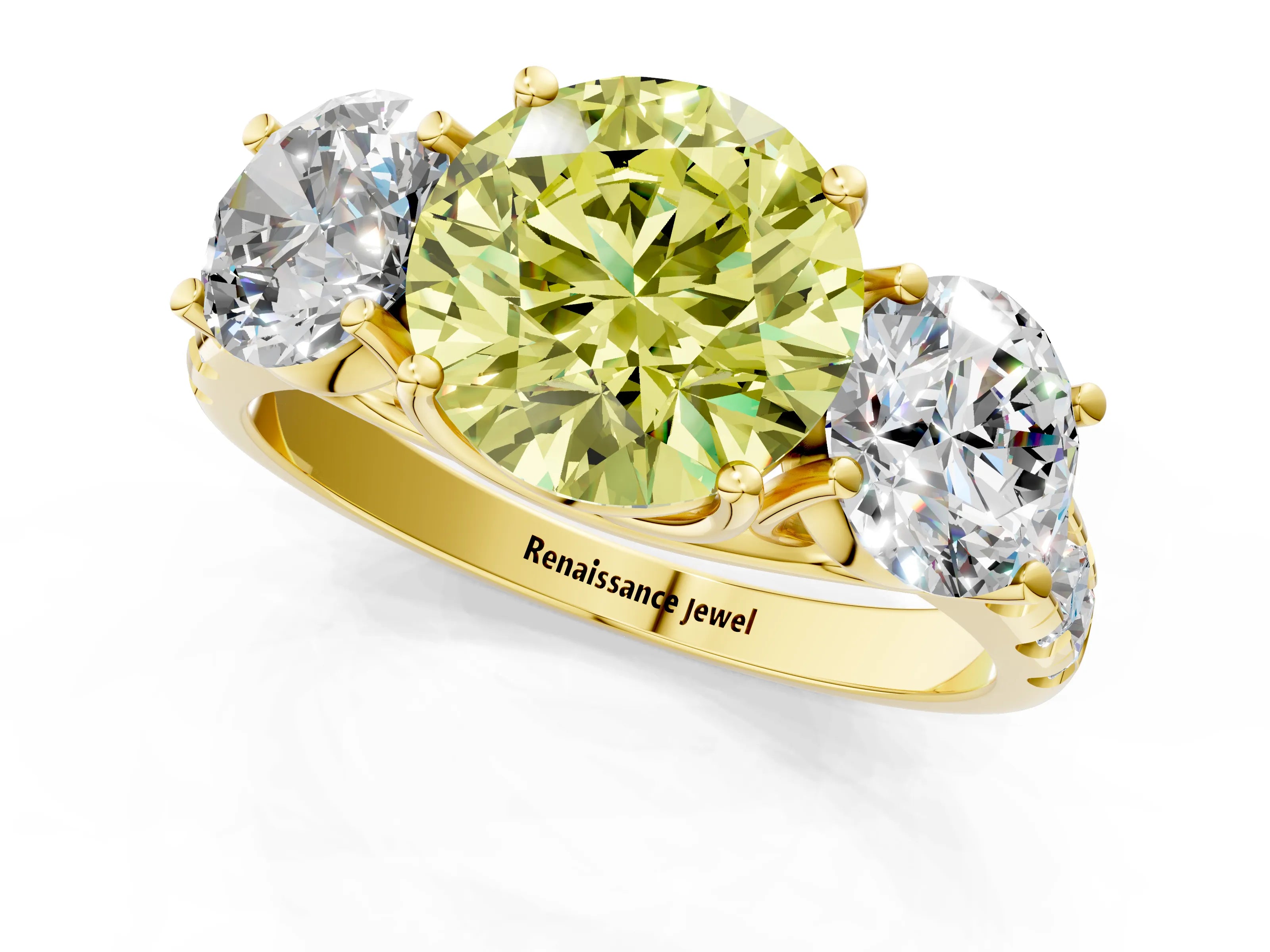 Yellow gold Three-Stone Fancy Yellow Round Cut Diamond Pavé Band with Prong Setting_1
