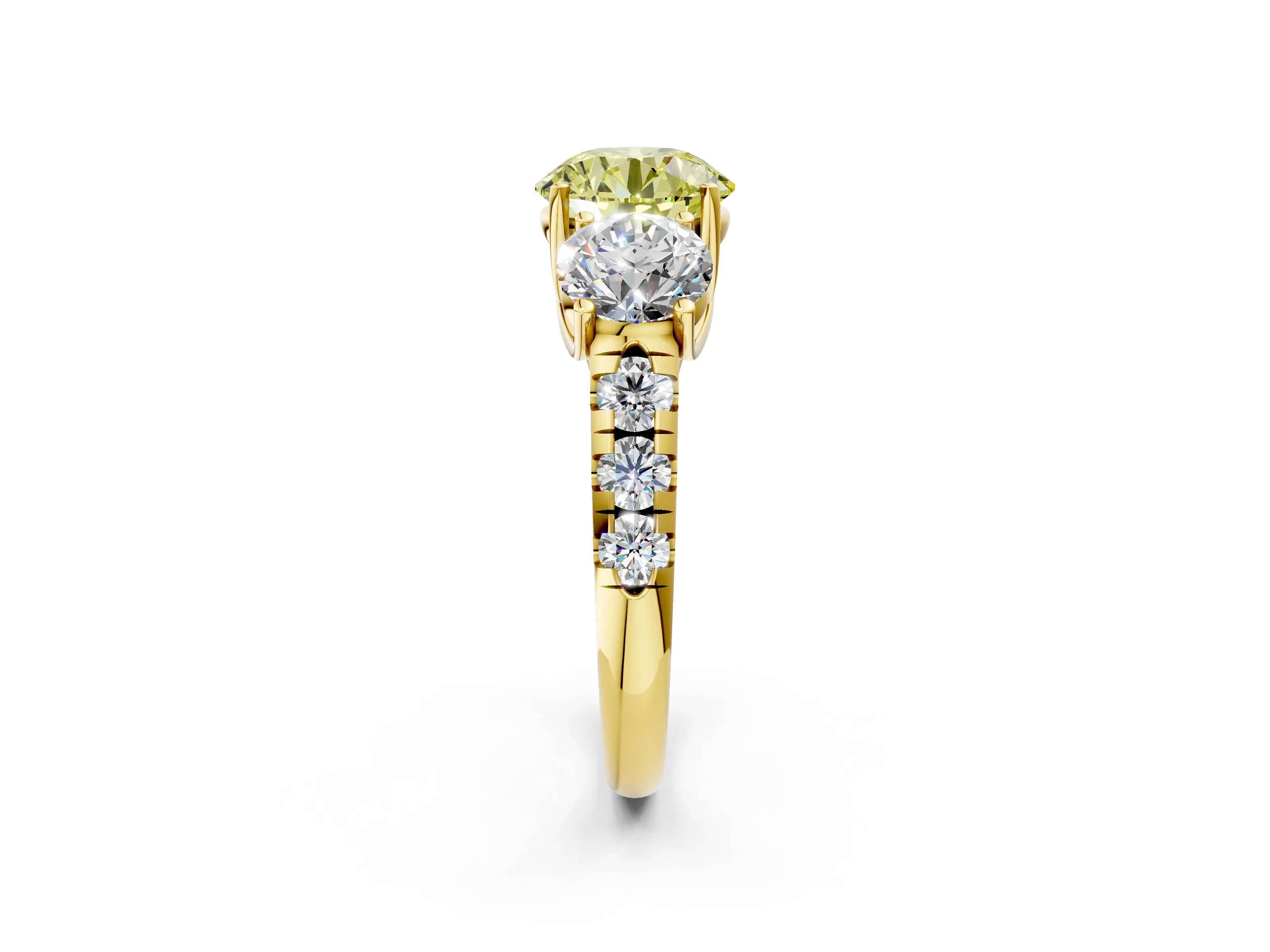Yellow gold Three-Stone Fancy Yellow Round Cut Diamond Pavé Band with Prong Setting_2