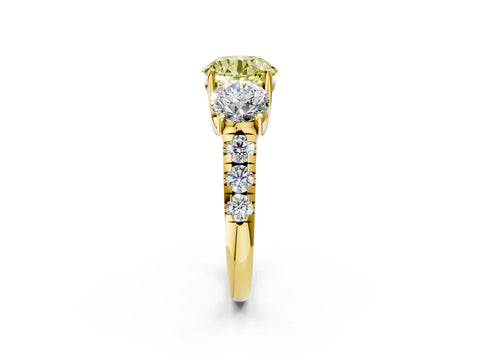 Yellow gold Three-Stone Fancy Yellow Round Cut Diamond Pavé Band with Prong Setting_2