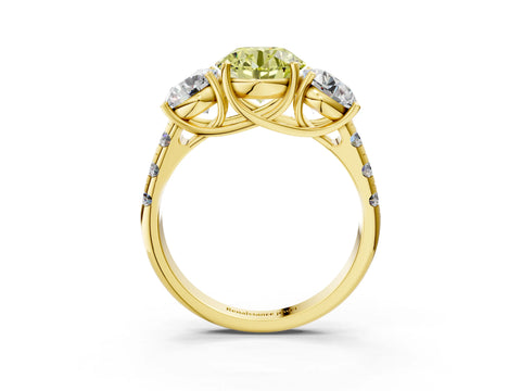 Yellow gold Three-Stone Fancy Yellow Round Cut Diamond Pavé Band with Prong Setting_3