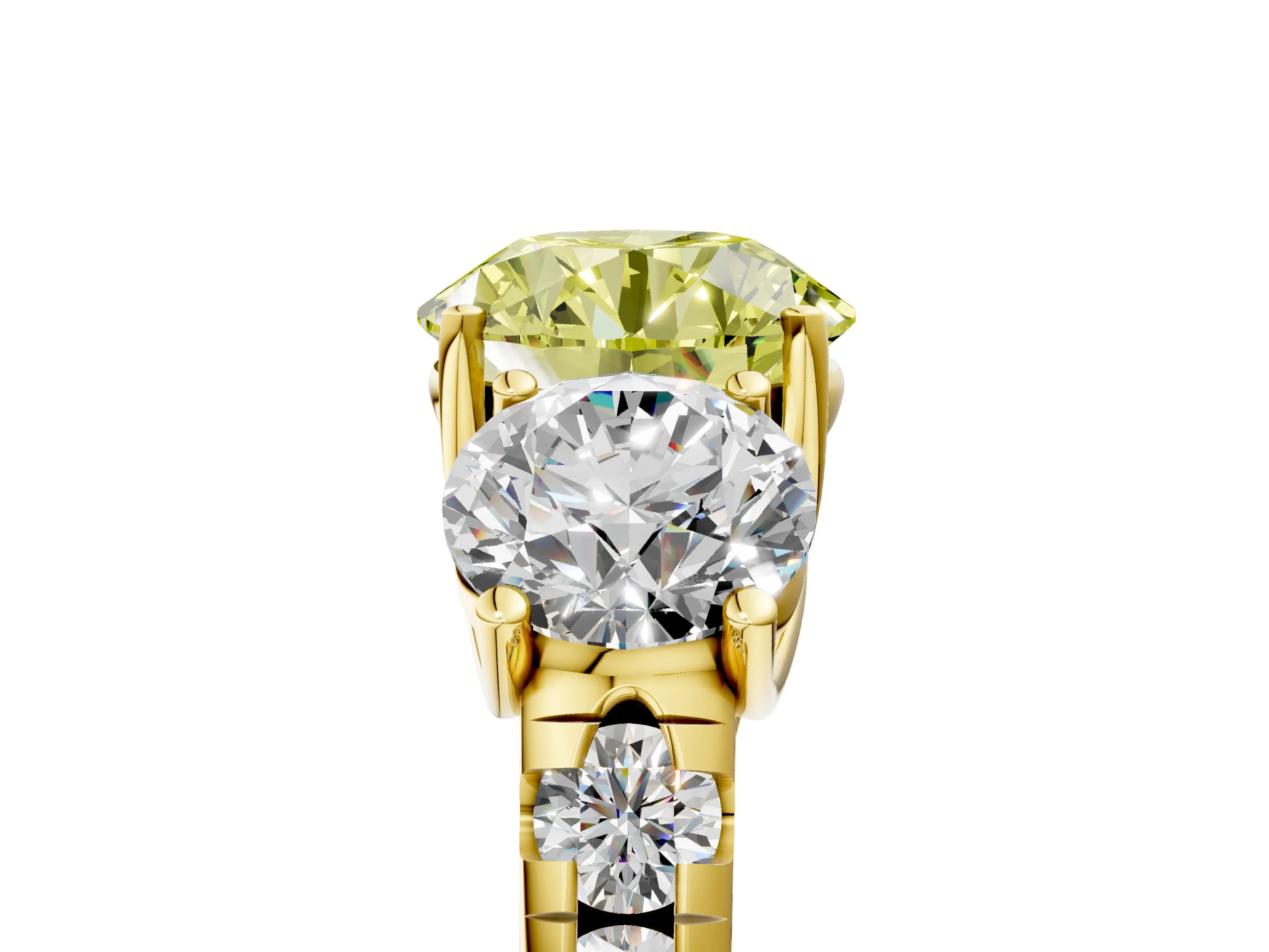 Yellow gold Three-Stone Fancy Yellow Round Cut Diamond Pavé Band with Prong Setting_5
