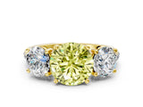 Yellow gold Three-Stone Fancy Yellow Round Cut Diamond Ring with Pavé Band and Prong Setting_46