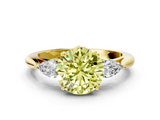Yellow gold Three-Stone Fancy Yellow Round  Cut Diamond Ring with Pear Side Stones in Four-Prong Setting
