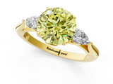 Yellow gold Three-Stone Fancy Yellow Round  Cut Diamond Ring with Pear Side Stones in Four-Prong Setting_1