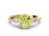 Yellow gold Three-Stone Fancy Yellow Round Cut Diamond Ring with Pear  Side Stones in Four-Prong Setting_36