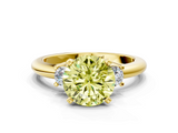 Yellow gold Three-Stone Fancy Yellow Round  Cut Diamond Solitaire with Prong Setting and Classic Band